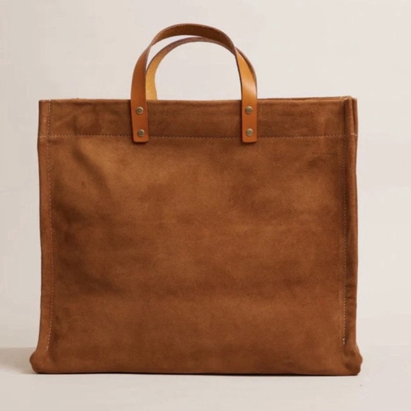 PARKER THATCH Mimi XL Carmel Suede Tote Zip Top Closure - Picture 2 of 16